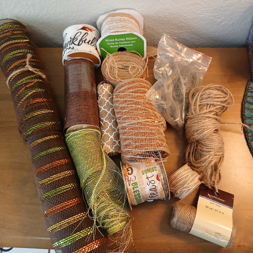 Rustic Fiber Art Ribbon Set - Green, Brown, Gold